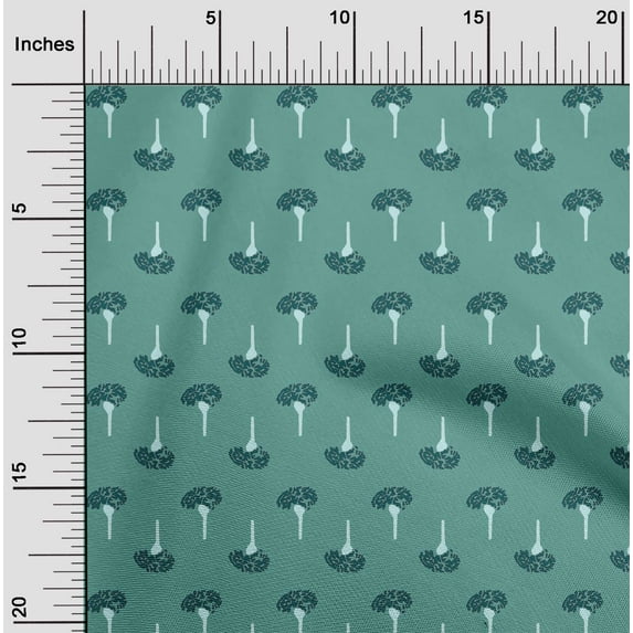oneOone Cotton Poplin Twill Dusty Teal Green Fabric Geometric & Floral Block Craft Projects Decor Fabric Printed By The Yard 56 Inch Wide