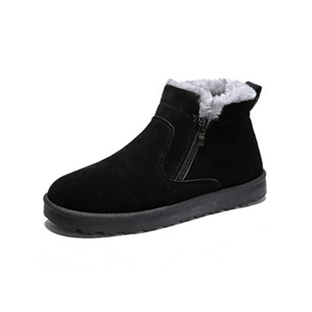 

Rockomi Men s Snow Boots Warm Lined Flat Ankle Booties Outdoor Casual Shoes Black 7.5