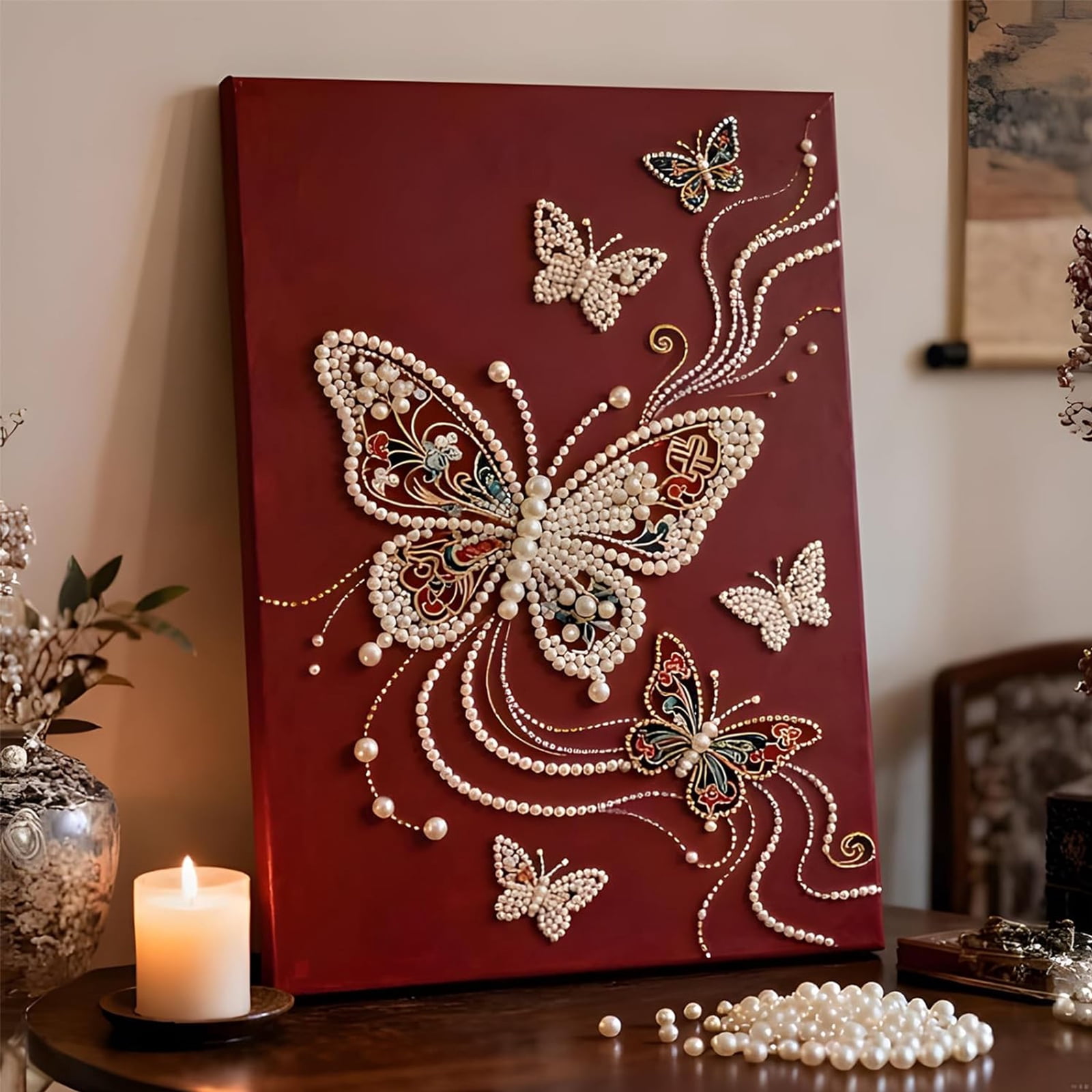 DIY Pearl Painting Kit for Adults, Beginner-Friendly Pearl Craft Kits with Wooden Frame 11.8x15.7 inches, Hangable Castle Beaded Paintings, Diamond Dots Beads Canvas Art for Wall Decor