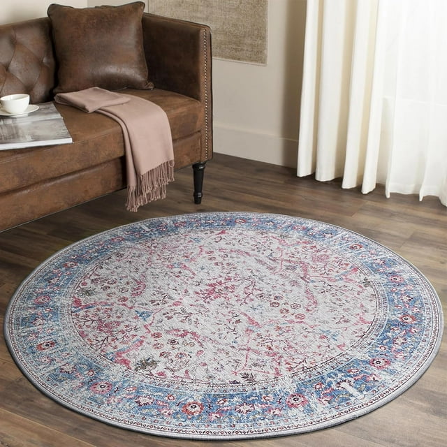 JV Home Round Rug Oushak Multicolored 4 ft Washable Carpet Anti Slip