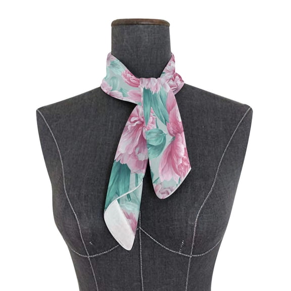 Square Scarf 24x24 Inch Soft Pink Peony Pattern Silky Satin Sun Protection Neck Scarf for Women Multi-Purpose Head Wrap Bandana for Hair Bag Decoration