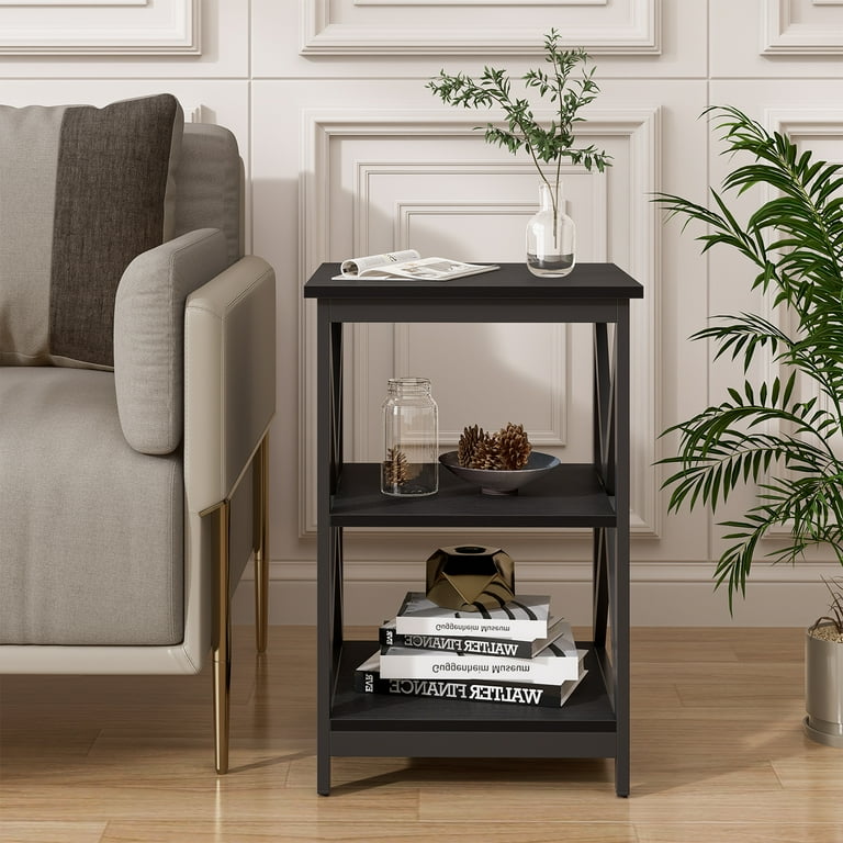 Meteorleg Wood Living Room 3 Piece Table Sets Includes X Design Coffee Table Two 3 Tier End Side Tables Easy Assembly Home Accent Furniture