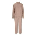 thumbnail image 4 of Women's Casual 2 Piece Outfits Turtleneck Knitted Sweater Wide Leg Pants Set Khaki Free Size, 4 of 6