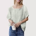 thumbnail image 3 of JFGHDG Women Oversized Linen Blend Top, Drop Shoulder Short Sleeve Crew Neck Tunic with High-Low Hem Gray 2XL, 3 of 5