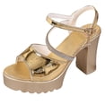 thumbnail image 6 of Modisza Platform High Heels for Women Rhinestone Ankle Strap Chunky Heeled Leather Sandals Arch Support Block Heels Shoes 8 Gold, 6 of 7