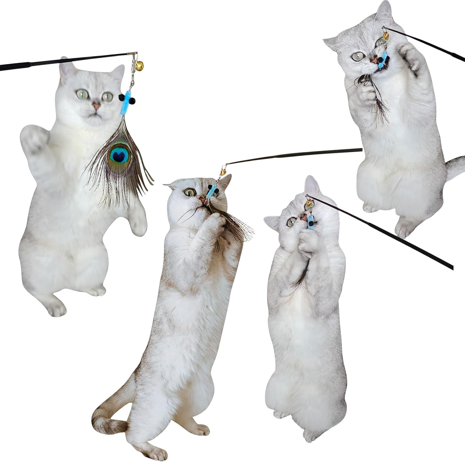 miwoowim Cat Toys Interactive for Indoor Cats, 2PCS Ultra-Long Teaser(50"+38")+9PCS Da Bird Feather Refills, Fishing Pole Toy,Retractable Cat Wand Toy and Feather Toys Refills Attachment Replacement