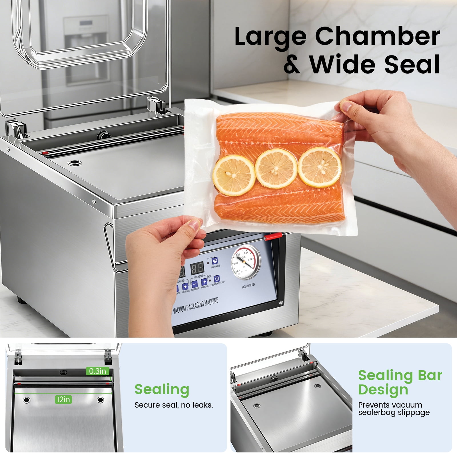 XUTUMM Commercial Vacuum Sealer Machine , Stainless Steel Vacuum Packaging Machine with Marinate Mode for Food, Tea, Electronics, Medicine, Restaurant and Home Use