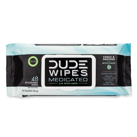 DUDE Wipes Flushable Wipes, Unscented XL Medicated Wet Wipes for Hemorrhoid Relief, 48 Ct