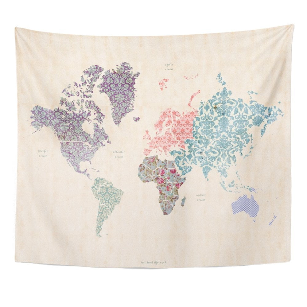 ZEALGNED Vintage World Map On Linen Canvas With Whimsical Quilt ...