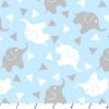 David Textiles Flannel Elephant Confetti White & Blue Fabric, per Yard