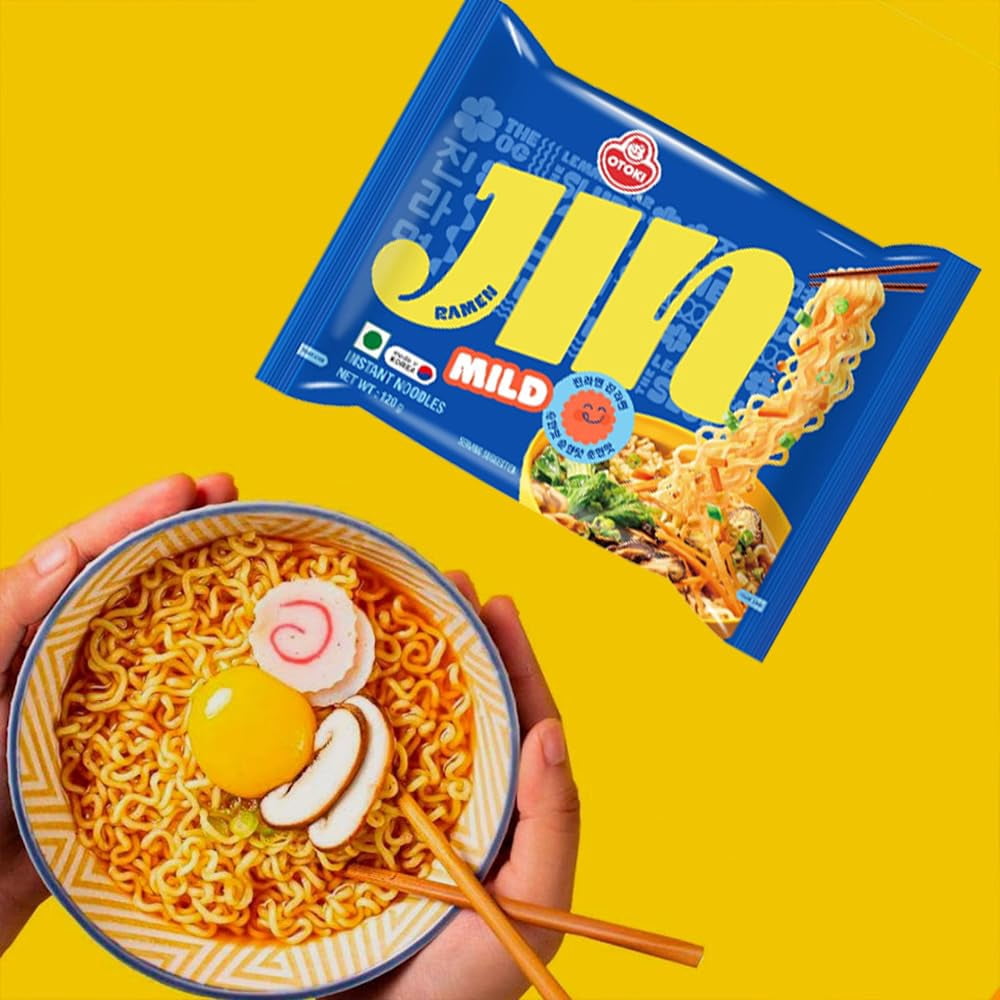 (2 pack) OTOKI Jin Ramen Korean Noodles 2 Flavor Combo Mild and Spicy 4 Packs