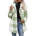 thumbnail image 3 of Casual Fuzzy Plaid Jackets for Women Lapel Collared Button Front Long Sleeve Oversized Loose Fit Outerwear, 3 of 9