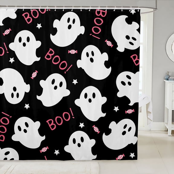 Manfei Halloween Ghost Print Shower Curtain 72Wx72L,Pastel Bat Pattern Bathroom Curtain