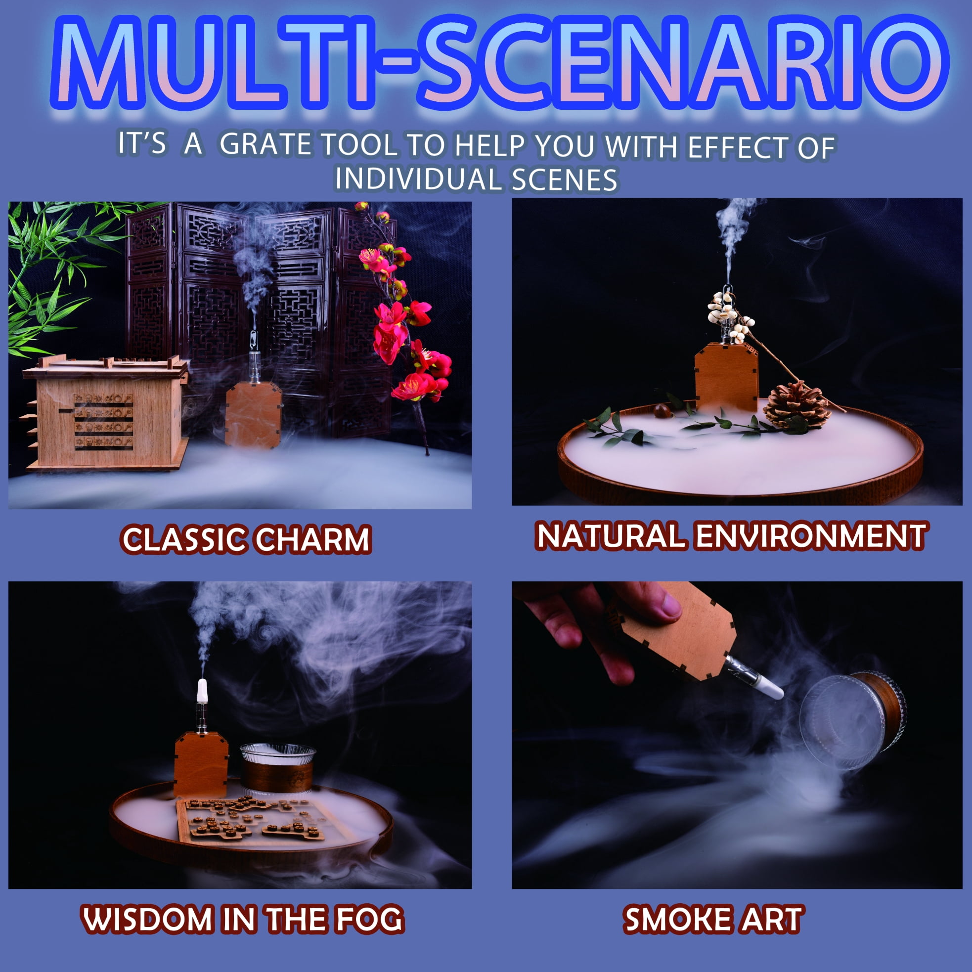 Wooden Smoke Machine Handmade Rechargeable Remote Control Mini Fog Machine Suitable for Photography Role Playing Smoke Machine Commercial Photography Outdoor Activities Party