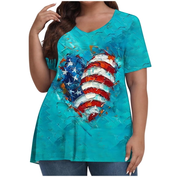 successthop Independence Day Womens T Shirt Flags Plus Size USA Birthday Tunic Tops Casual Shirts Crewneck Clothes 3XL