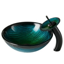 KRAUS Nature Series Green Glass Bathroom Vessel Sink and Waterfall Faucet Combo Set with Matching Disk and Pop-Up Drain, Oil Rubbed Bronze Finish