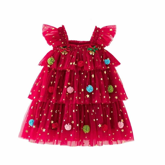 Staki Toddler A-Line Party Dress Toddler Girl Christmas Outfit Smocked Christmas Sleeveless Layered Tulle Tutu Dress Kids Clothes(Red,7-8 Years)