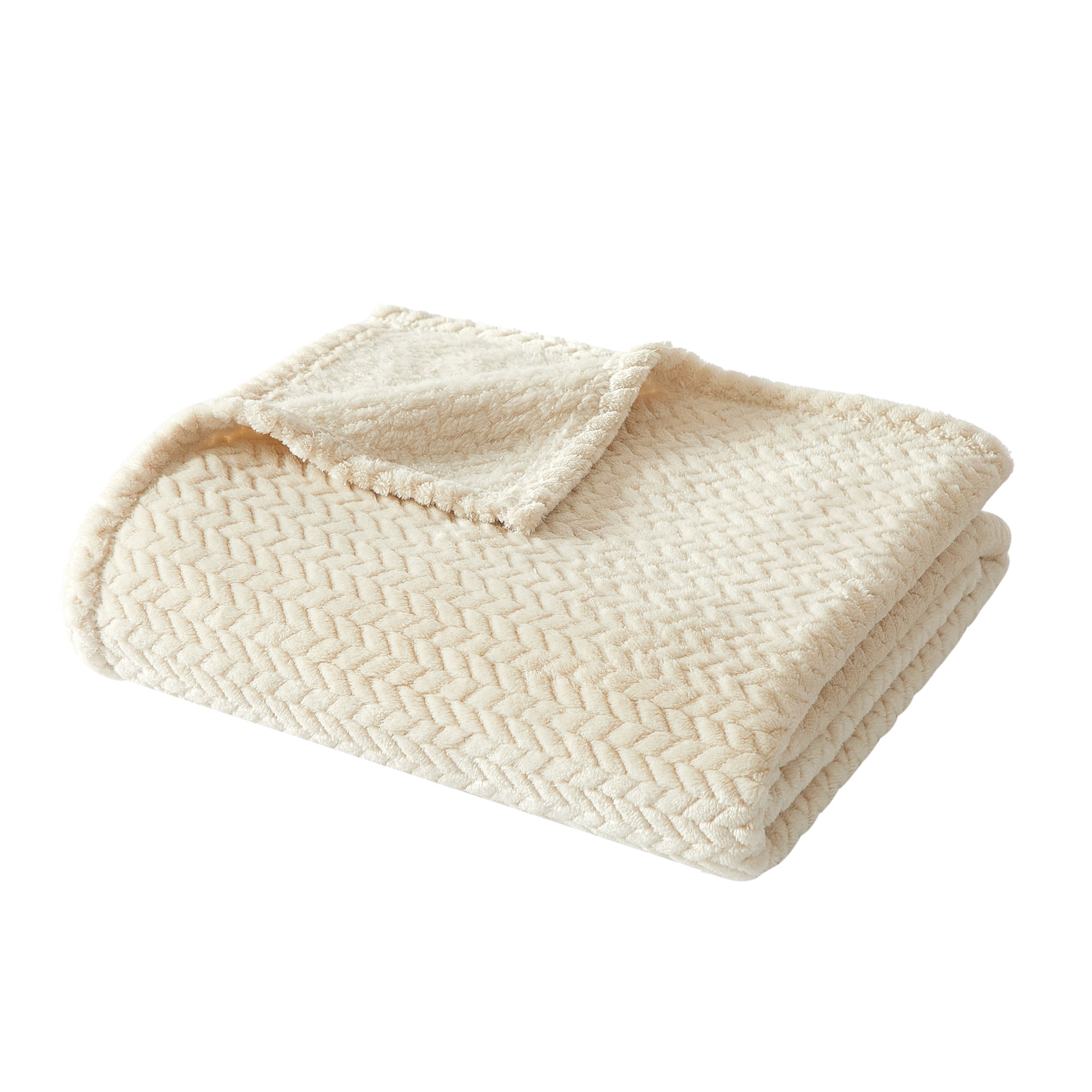 Mainstays Cozy Textured Plush Throw Blanket, Beige, 50"x60" All Ages