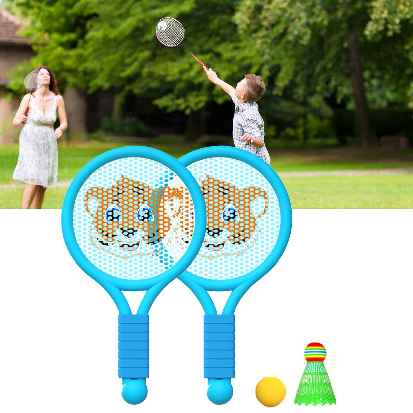 Fun Racket Toy for 3-7 Year Old Boys & Girls - Indoor/Outdoor Play Lightweight Blue Tiger Badminton Set for Kids