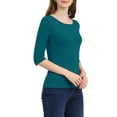 thumbnail image 4 of INSPIRE CHIC Women's Tops Elbow Sleeves Boat Neck Slim Fit Classic Casual Tee Shirt Peacock Blue L, 4 of 7