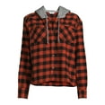 thumbnail image 3 of Time and Tru Women's Hooded Crop Flannel Shirt, Sizes XS-XXXL, 3 of 5
