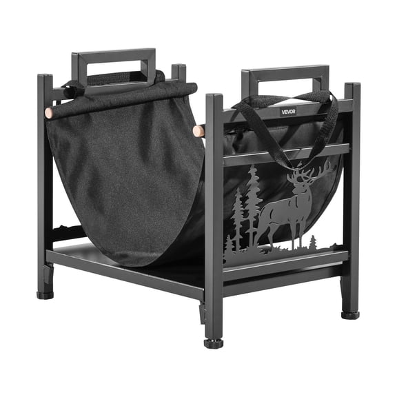 Dranite  1.5 Ft Indoor Firewood Rack with Canvas Carrier, 40LB Capacity Heavy-Duty Steel Log Holder Stand for Fireplace, Hearth, Patio
