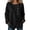 Black, variant on Women's Cotton Linen Solid Color Crew Neck Long Sleeve Blouse Asymmetric Button Placket Side Tie Drawstring Loose Top with Pockets