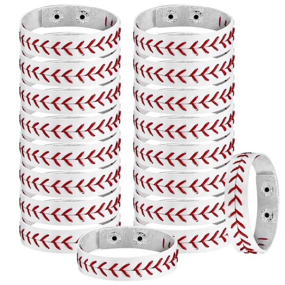 20 Pcs Leather Baseball Bracelets, Baseball Wristbands with Adjustable Button Closure, Gifts for Baseball Fans, Baseball Teams