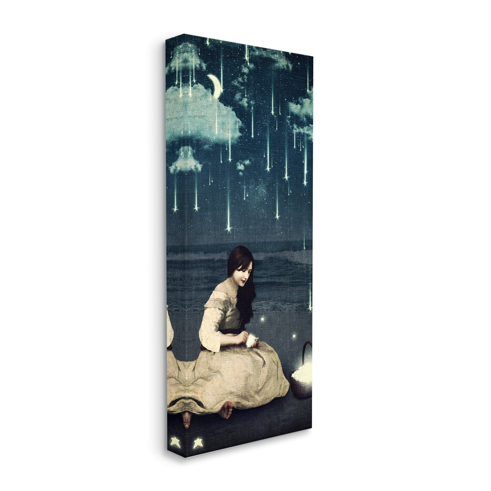 Stupell Industries Raining Meteorites Stars Nighttime Moon Woman Scene Canvas Wall Art, 13 x 30, Design by Paula Belle Flores