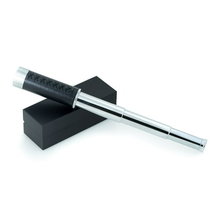 Chrome 30 mm Telescope with 25X Magnification and Leather Trim in Black Wood Presentation Box.