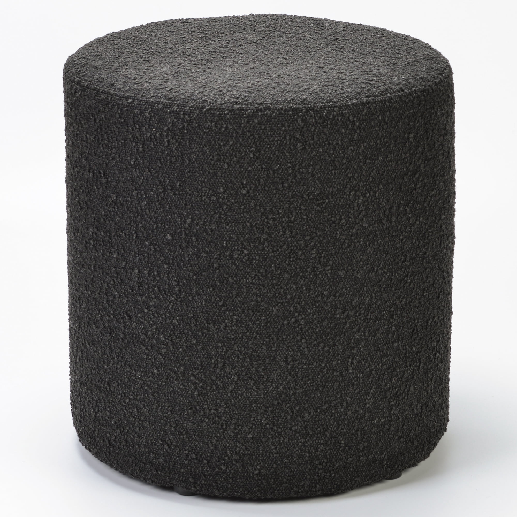 Modern Round Boucle Upholstered Ottoman with Soft Padded Seat, Multi-Functional Sofa Footrest, Side Table, Extra Seating for Living Room, Bedroom, Entryway (Black, 18" D x 18" W x 18.3" H)