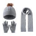 thumbnail image 3 of Sentuca Warmer Set for Girls and Boys Winter Knit Pom Pom Beanie Hat Scarf Gloves 3 Pcs Kids Outdoor Accessories Gray Size 3-12Y, 3 of 6