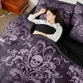 thumbnail image 4 of jejeloiu Gothic Damask Floral 7-Piece Twin Bedding Sets,Gothic Skull Bedding Comforter Set,Purple Bohemian Exotic Flowers Sheet Sets For Adult,Ultra Soft Home Decor Reversible, 4 of 8