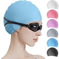 thumbnail image 1 of Gorro de baño de silicona, cómodo gorro de ducha para cabello rizado, corto y mediano, para hombre y mujer - Azul, 1 of 5