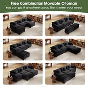 BedLuxury 111.5’’ Modular Sectional Sofa with Movable Ottomans, U Shaped Cloud Couch for Living Room, 3-Seat, Black