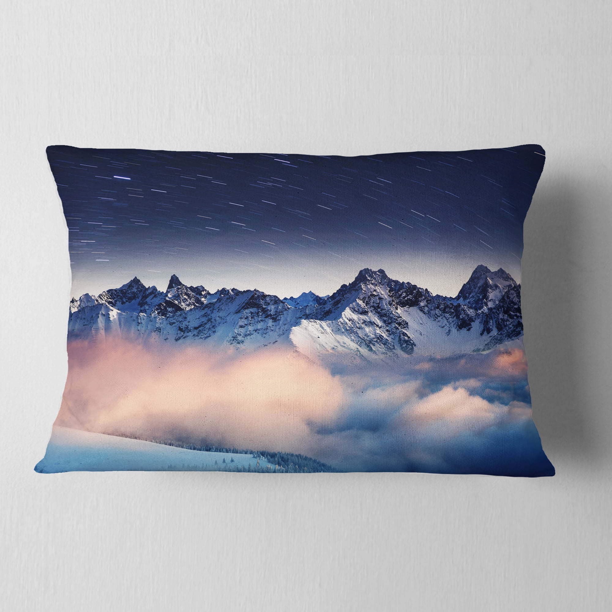 Designart Milky Way Over Frosted Mountains - Landscape Printed Throw Pillow - 12x20