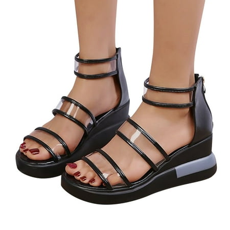 

CAICJ98 Sandals Women Women s Open Toes One Band Ankle Strap Flat Sandals Black