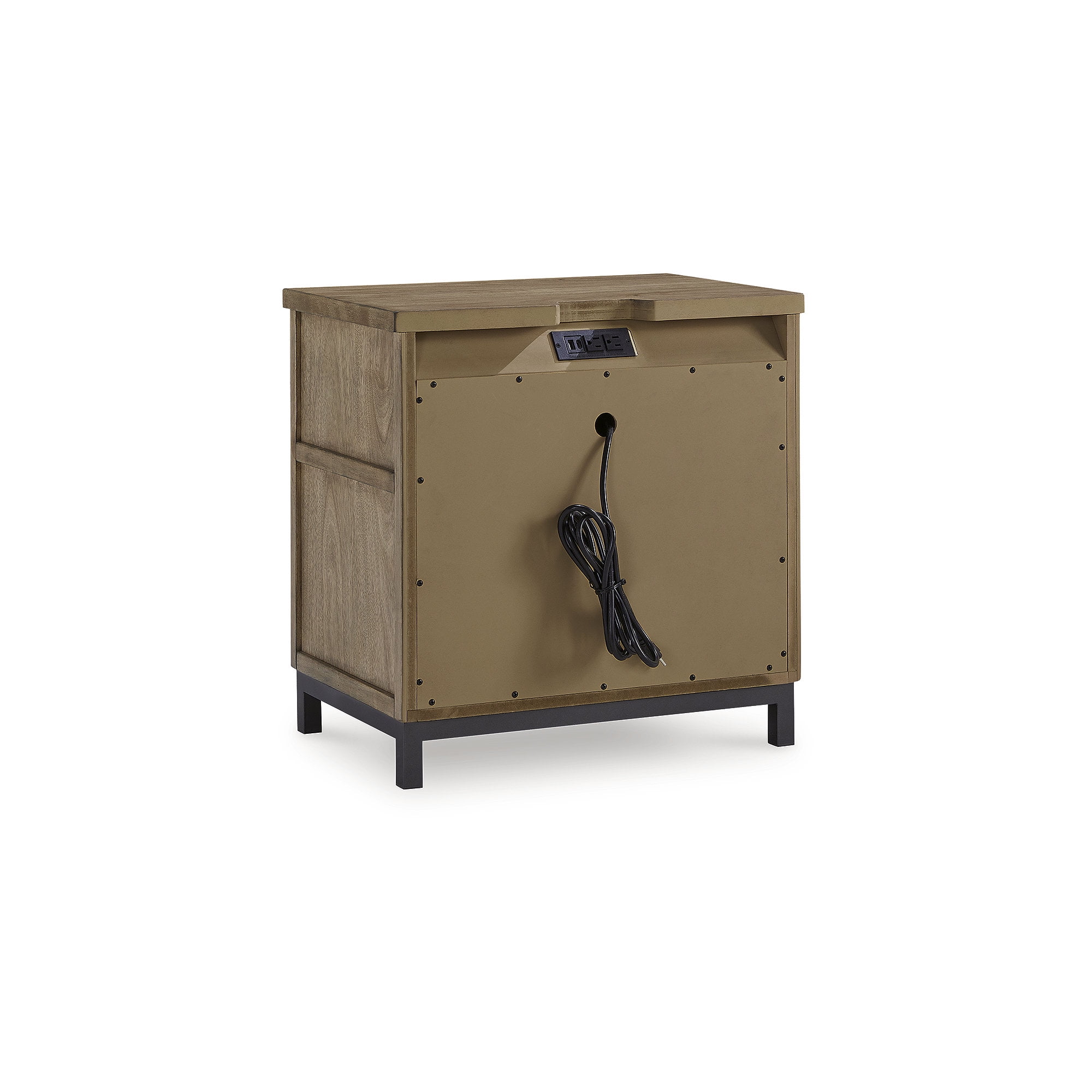 Signature Design by Ashley Tomtyn Modern Nightstand with USB Charging - 2 Drawers with Metal Legs - Light Brown