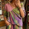 thumbnail image 5 of Dolkfu V-Neck Tops for Women Trendy Pull-on Purple 3/4 Sleeve Boho Blouses & Tops Refreshing Abstract Patchwork Purple,S, 5 of 5