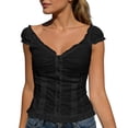 thumbnail image 2 of Cnbwig Women's Summer Tops Elegant Ruffle Collar Slim Fit T Shirt V Neck Cap Sleeve Button Down Shirts for Casual Wear, 2 of 5