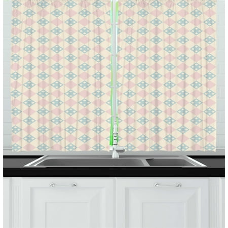 Checked Curtains Shabby Chic Curtains 2 Panels Set, Checked Pattern with Square Motifs Pastel Colors Vintage Tile, Window Drapes for Living Room Bedroom, 55W X 39L Inches, Cream Pale Pink Pale Blue, by Ambesonne ()