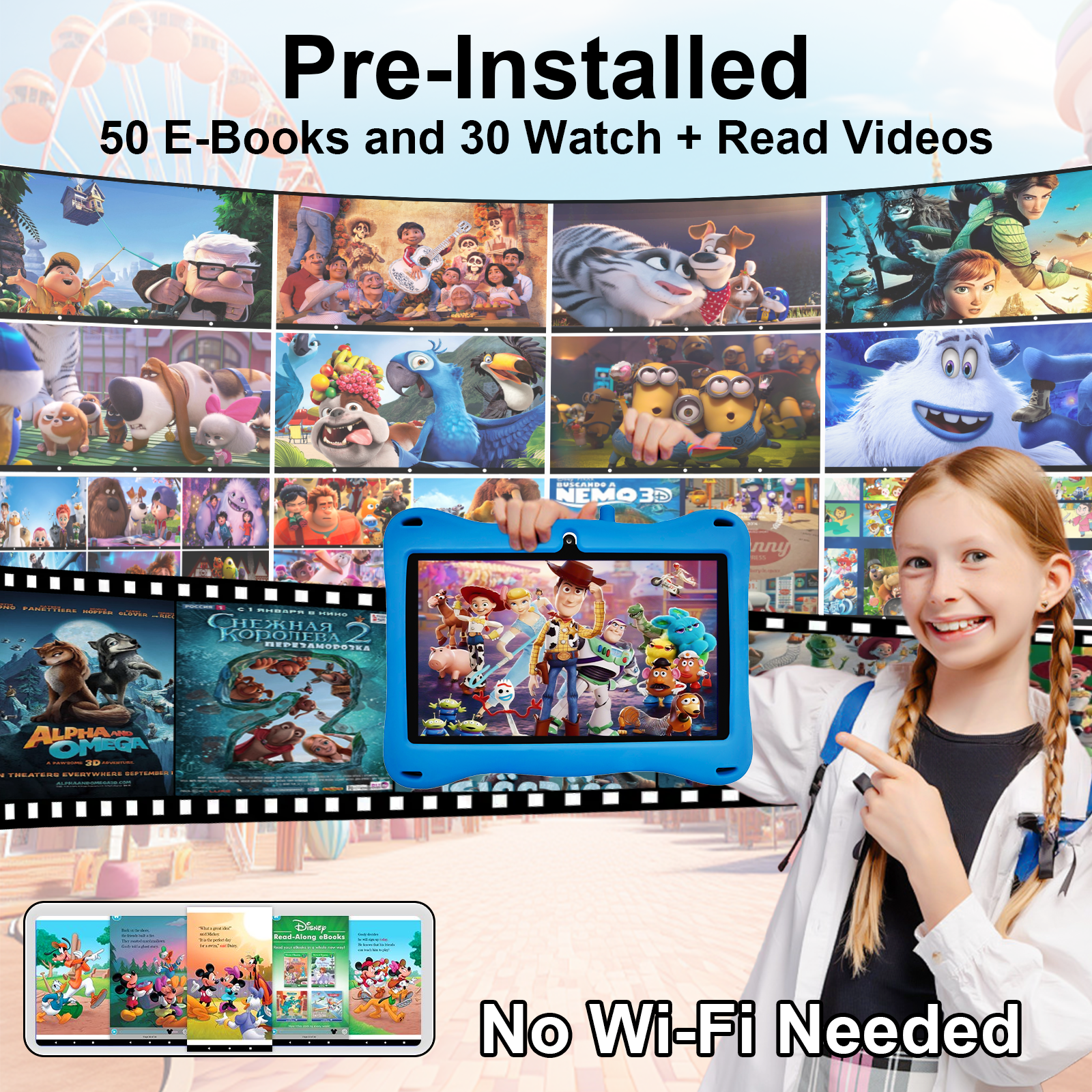 Kids Tablet,Android Toddler Tablet, 128GB Storage, Dual Camera, Shockproof Case, Parental Control Tablets Support