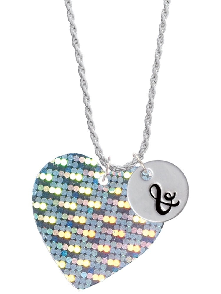 Delight Jewelry Acrylic Large Hologram Heart Silvertone Script Initial Disc - & - Charm Necklace, 20"+3"