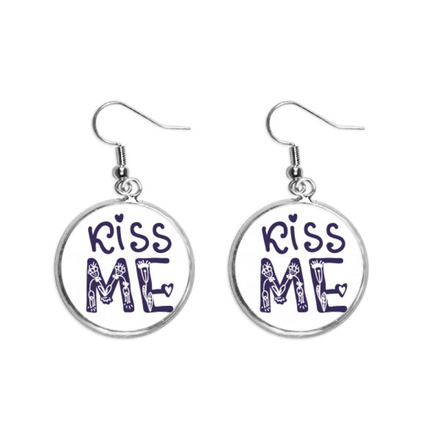 Kiss Me Cute Quote Handwrite Style Ear Dangle Silver Drop Earring Jewelry Woman