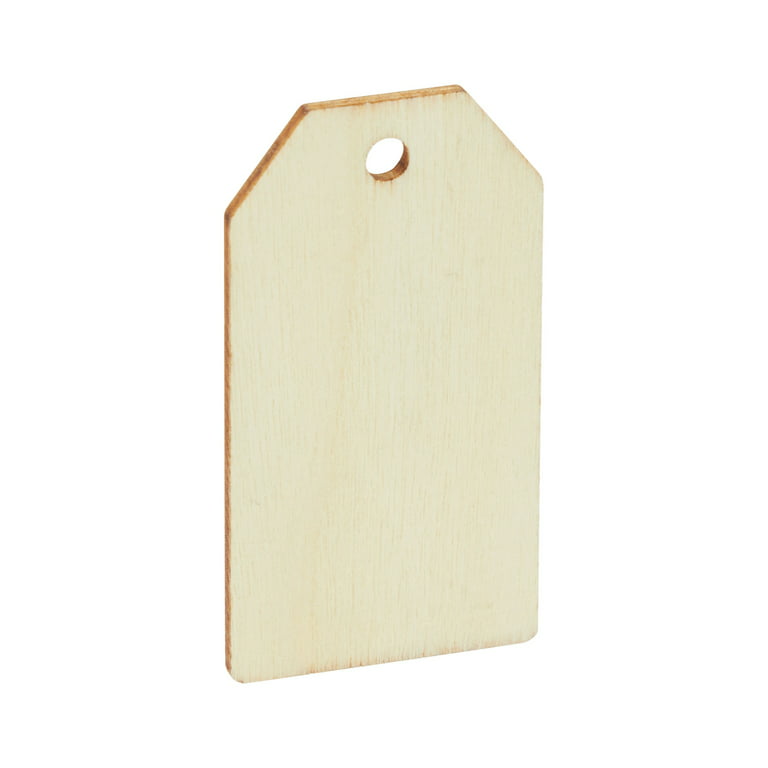 60 Pack Unfinished Wood Gift Tags for Crafts, Wooden Rectangles with Holes for Stockings (1 x 2 in)
