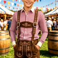 thumbnail image 2 of VeFlora Kids Oktoberfest Lederhosen Shirt, Boys Traditional Bavarian Plaid Stand Collar Long Sleeve Shirt, Lightweight Casual Top for Party and Daily Wear(Red1/12-13 Years), 2 of 6