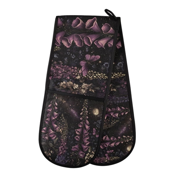 Yayeee Double Oven Mitt Kitchen Heat Resistant Baking 35" x7" Quilted Glove, Dark Gothic Floral