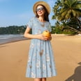 thumbnail image 4 of Gukieu Funny Chicken Print Women's Short Sleeve Dress, Elastic Waistband A-line with Pockets Summer Dress, Suitable for Daily Leisure, Work, Vacation, 4 of 6