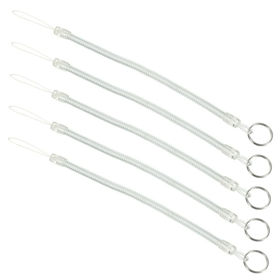 Uxcell 7.5" Plastic Retractable Spring Coil Strap Keyring Holder Cord, Clear 5 Pack