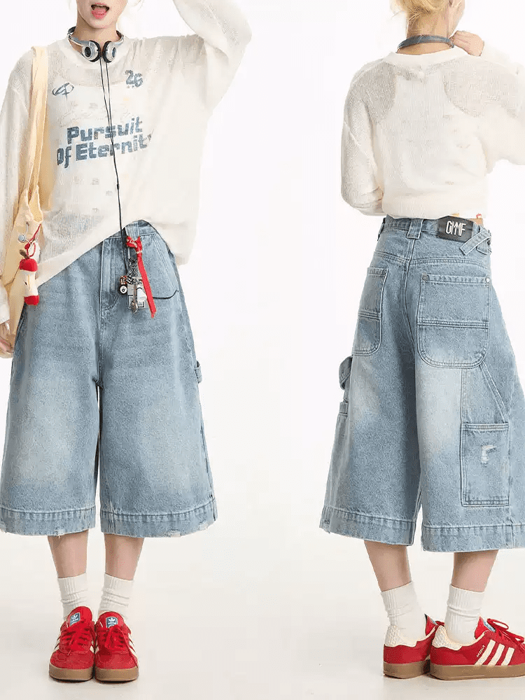 パンツ y2k jorts archive Y2K Street Vintage Washed Cat Whiskered Style Wide Leg